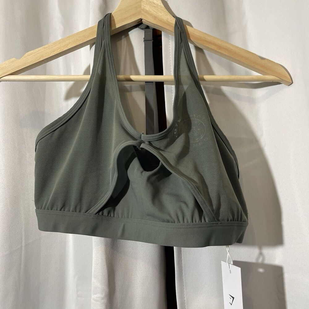 Gymshark Women's Light Support Legacy T-Bar Sports Bra ZG3 Dusk Green Med NWT